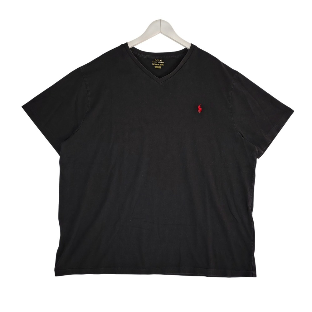 Polo Ralph Lauren Mens Black V-Neck T-Shirt Red Pony Logo Size 2XB Big & Tall